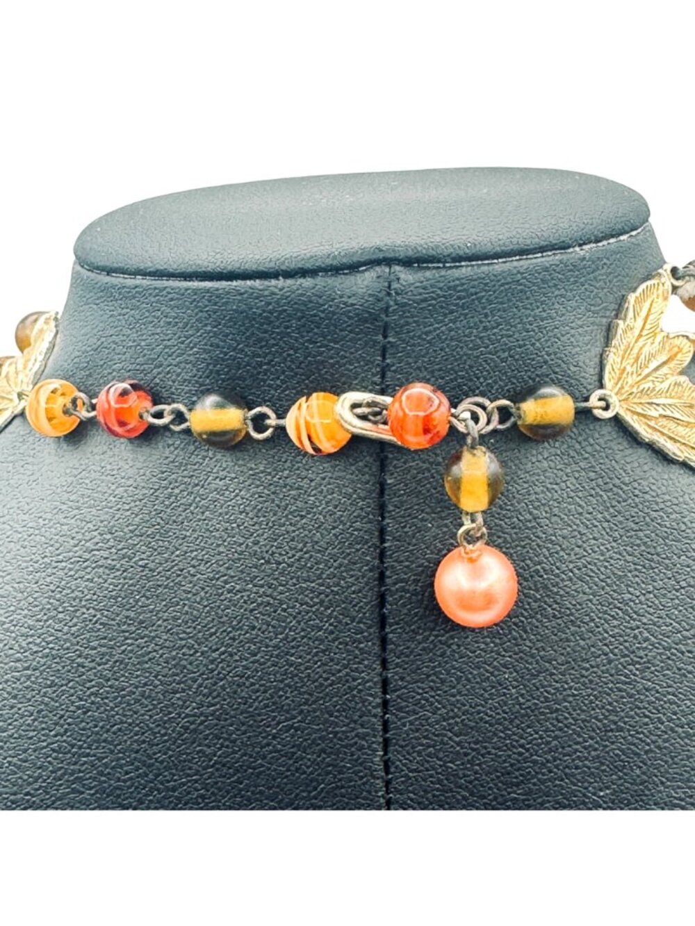 Vintage Multi-Strand Glass Bead Bib Necklace Handmade Lampwork Fall Colors - Picture 7 of 9